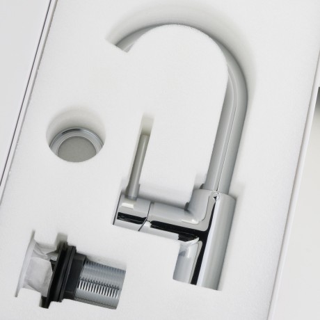 FORTIS См-ль д/раковины моноком., ручка сбоку, излив изогнут, донный клапан "click-clack", хром