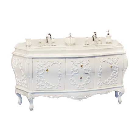 VALENSA Комплект 175 см. BIANCO OPACO, тумба, столешница BIANCO CRIST, 2 раковины, ручки золото
