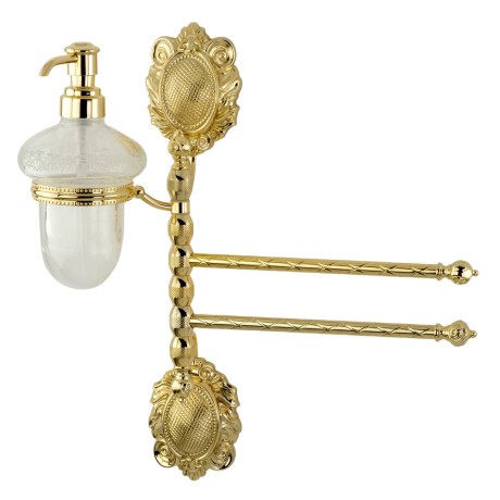 CLEOPATRA Полотенцедержатель 2-й поворотн с доз-ом ж/мыла, L34 см., стекло прозр.с мат.дек./золото