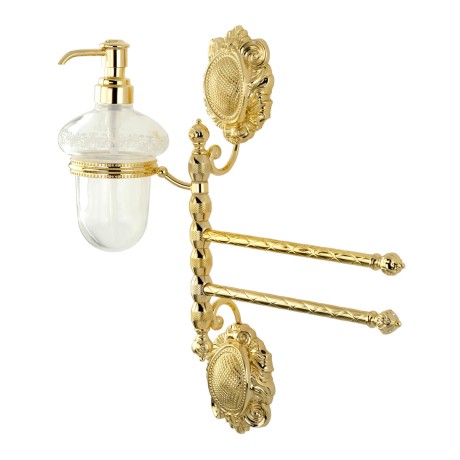 CLEOPATRA Полотенцедержатель 2-й поворотн с доз-ом ж/мыла, L34 см., стекло прозр.с мат.дек./золото