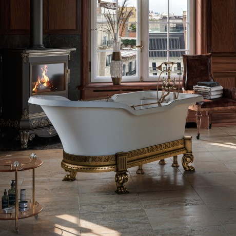 IMPERO AFFUSTO M Ванна 180x87хH83.5 см. бел, лафет "меандр" бронза, слив/перелив бронза