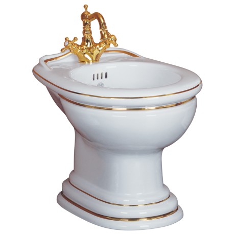 MILADY Биде напольное, декор: D1 золото/белая керамика