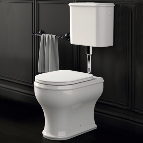 CHARME Комплект:унитаз напольный вып.в стену, бачок с низкой трубой и кн. хром, белый, БЕЗ КРЫШКИ