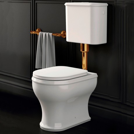 CHARME Комплект:унитаз напольный вып.в стену, бачок с низкой трубой и кн. золото, белый, БЕЗ КРЫШКИ