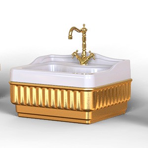 IMPERO  Раковина напольная 60 см. композит белая, панель гладкая золото  БЕЗ ОТВ.