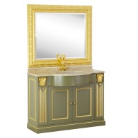 RAVENNA Комплект 120 см. OLIVA/дек.FOGLIA ORO с зеркалом, ст-ца мрамор DIANO REALE, ручки золото