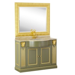RAVENNA Комплект 120 см. OLIVA/дек.FOGLIA ORO с зеркалом, ст-ца мрамор DIANO REALE, ручки золото