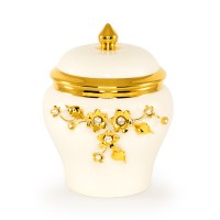 EMOZIONI Баночка с крышкой D12,5хН16 см, керамика, цвет белый, декор золото, swarovski
