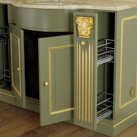 RAVENNA Комплект SX 161 см.OLIVA/FOGLIA ORO с зерк-ом, пенал слева, ст-ца DIANO REALE, ручки золото