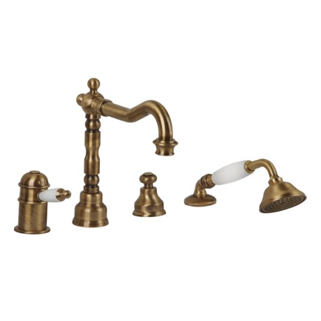 OXFORD См-ль на борт ванны моноком., термостат., на 4 отв., ручка белая, шланг1,6 м., бронза