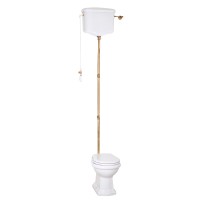 BELLA Комплект унитаз напольный выпуск в стену, бачок высокий с цепочкой бронза, белый (БЕЗ КРЫШКИ)