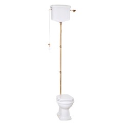 BELLA Комплект унитаз напольный выпуск в стену, бачок высокий с цепочкой бронза, белый (БЕЗ КРЫШКИ)