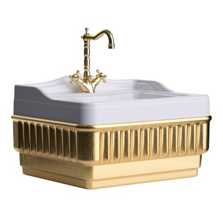 IMPERO Раковина напольная 60 см. композит белая, панель рифленая золото, БЕЗ ОТВ.