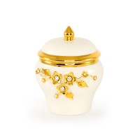 EMOZIONI Баночка с крышкой D10,5хН13 см, керамика, цвет белый, декор золото, swarovski