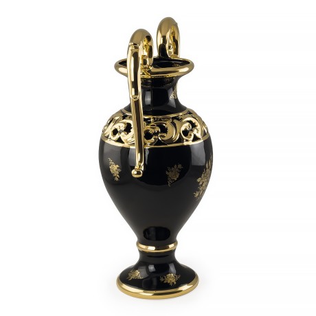 FIORI GOLD Ваза с ручками 34х24х58 см, керамика, цвет черный, декор золото