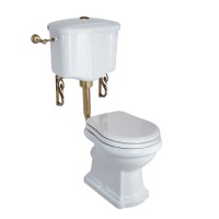 BELLA Комплект унитаз напольный выпуск в стену, бачок низкий с кнопкой бронза, белый (БЕЗ КРЫШКИ)