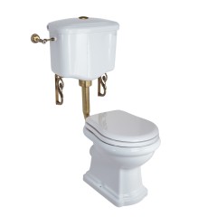 BELLA Комплект унитаз напольный выпуск в стену, бачок низкий с кнопкой бронза, белый (БЕЗ КРЫШКИ)