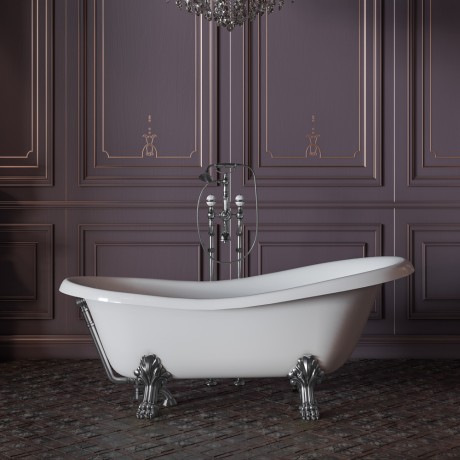 MILADY Ванна 185x82xH74 см. на лапах "LEONE" STANDART, белая, слив/перелив хром