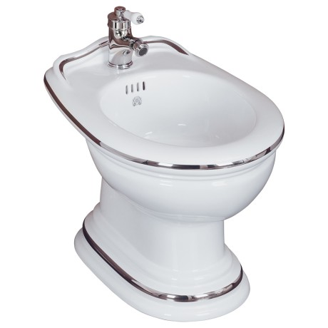 MILADY Биде напольное, декор: D2 широкий платина/белая керамика