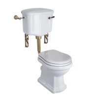 BELLA Комплект унитаз напольный выпуск в стену, бачок низкий с ручкой бронза, белый (БЕЗ КРЫШКИ)