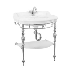 Комплект: консоль BELLA напольная 73 см. ажурная с полкой мат.стекло хром, рак-на IMPERO керам.бел.