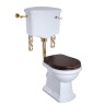 BELLA Комплект унитаз напольный выпуск в стену, бачок низкий с ручкой золото, белый (БЕЗ КРЫШКИ)