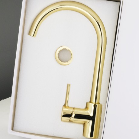 CUCINA FORTIS См-ль д/кухни моноком., высокий излив, ручка сбоку, золото