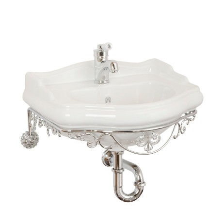 BELLA Комплект: консоль подвесная 55 см. ажурная хром, раковина керамика белая