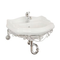 BELLA Комплект: консоль подвесная 55 см. ажурная хром, раковина керамика белая