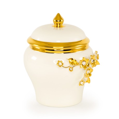 EMOZIONI Баночка с крышкой D12,5хН16 см, керамика, цвет белый, декор золото, swarovski