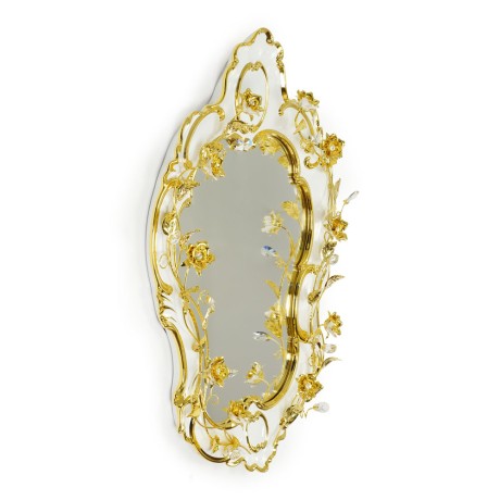 EMOZIONI Зеркало настенное, декор цветы 57хН84 см, керамика, цвет белый, декор золото, swarovski
