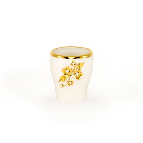 EMOZIONI Стакан D8хН9 см, керамика, цвет белый, декор золото, swarovski