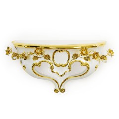 EMOZIONI Консоль настенная, декор цветы 61х25хН36 см, керамика, цвет белый, декор золото, swarovski