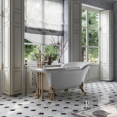 IMPERO Ванна 180x87хH76 см. белая, на лапах "LEONE"  STANDART  слив/перелив бронза