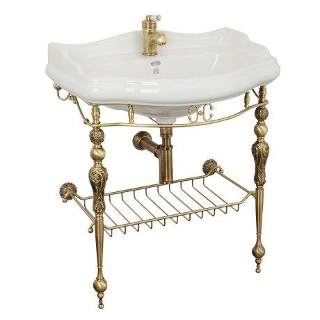 Комплект: консоль BELLA напольная 73 см. ажурная с решеткой бронза, раковина IMPERO керамика белая