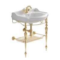 Комплект: консоль BELLA напольная 73 см. ажурная с решеткой золото, раковина IMPERO керамика белая