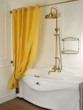 MIGLIORE Шторка L180xH200 см. для душа/ванны, текстиль, узор БАРОККО, цвет бежево-золотой