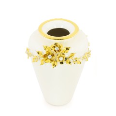 EMOZIONI Ваза, декор цветы 20xН.30 см, керамика, цвет белый, декор золото, swarovski