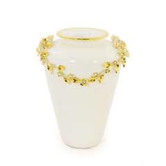 EMOZIONI Ваза, декор цветы 20xН.30 см, керамика, цвет белый, декор золото, swarovski
