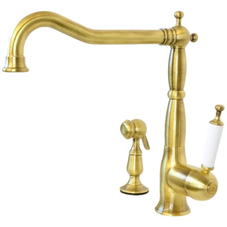 CUCINA OXFORD См-ль д/кухни моноком. с гигиенической лейкой, ручка белая, бронза