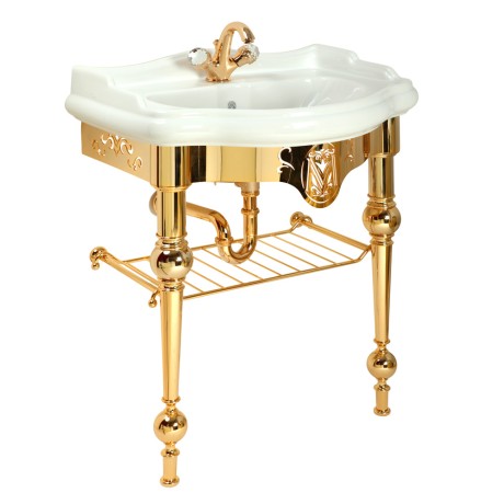 Комплект: консоль BELLA напольная 73 см. с решеткой золото, раковина IMPERO керамика белая