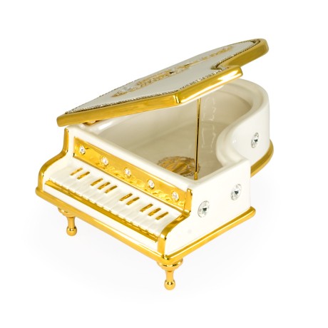 EMOZIONI Шкатулка рояль 28х20 см, керамика, цвет белый, декор золото, swarovski