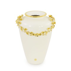 EMOZIONI Ваза, декор цветы 24xН.36 см, керамика, цвет белый, декор золото, swarovski