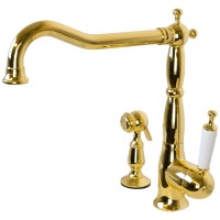 CUCINA OXFORD См-ль д/кухни моноком. с гигиенической лейкой, ручка белая, золото