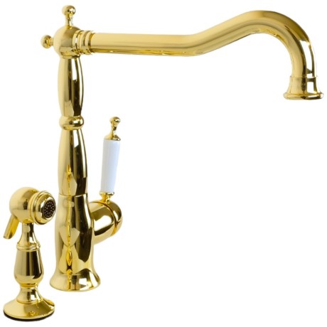 CUCINA OXFORD См-ль д/кухни моноком. с гигиенической лейкой, ручка белая, золото