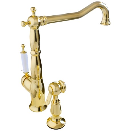 CUCINA OXFORD См-ль д/кухни моноком. с гигиенической лейкой, ручка белая, золото