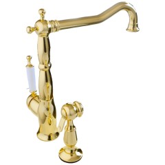 CUCINA OXFORD См-ль д/кухни моноком. с гигиенической лейкой, ручка белая, золото