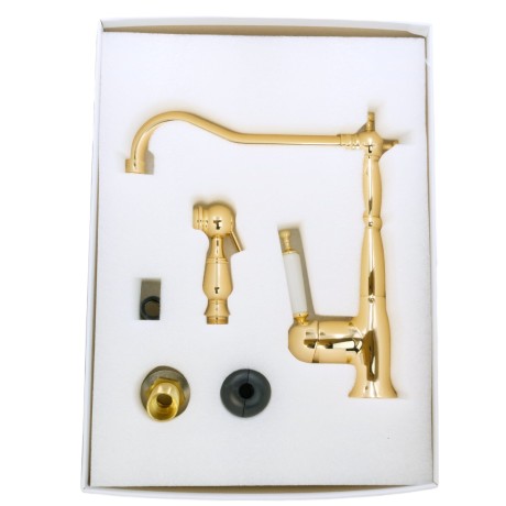 CUCINA OXFORD См-ль д/кухни моноком. с гигиенической лейкой, ручка белая, золото