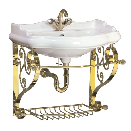 BELLA Комплект: консоль подвесная 100 см. витая с решеткой золото, раковина керамика белая