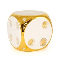 CASINO Подсвечник куб Н20 см, керамика, цвет белый, декор золото, swarovski